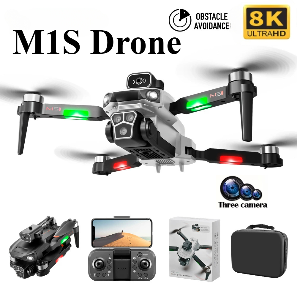 Drone Photogrammetry - M1Sドローン 8Kプロフェッショナル トリプルカメラ 障害物回避機能付き 折りたたみ式RCクアッドコプタードローン ブラシレスモーター